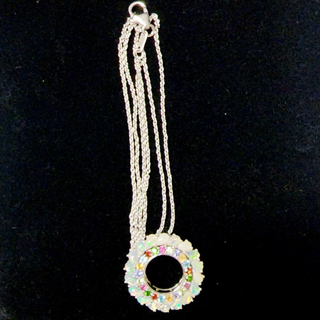 Ethiopian Welo Opal, Multi Gemstone Circle Pendant Necklace